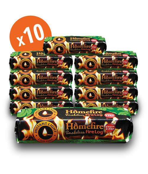 Homefire Instant Light Fire Log Smokeless Log Fire - Box of 10